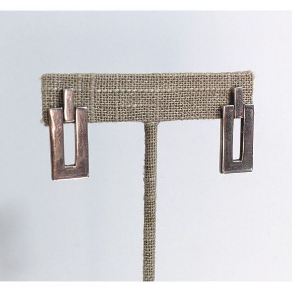 Jondell Signed Modernist Rectangle Door Knocker Sterling Silver 925 Earrings - Picture 7 of 16